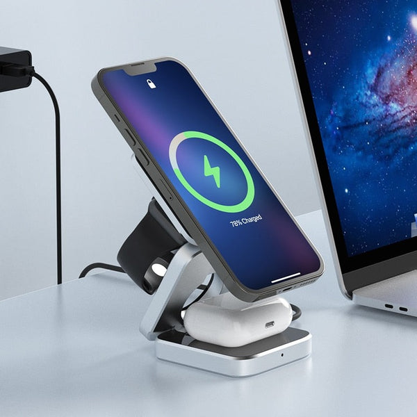 3 In 1 Foldable Magnetic Wireless Charger Stand For Apple Devices